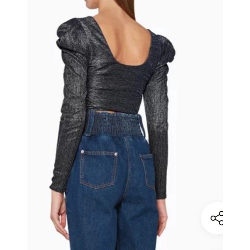 New Jonathan Simkhai Women's Metallic Size 4 Wrap Crop Top Long Sleeves Midnight - Picture 3 of 16